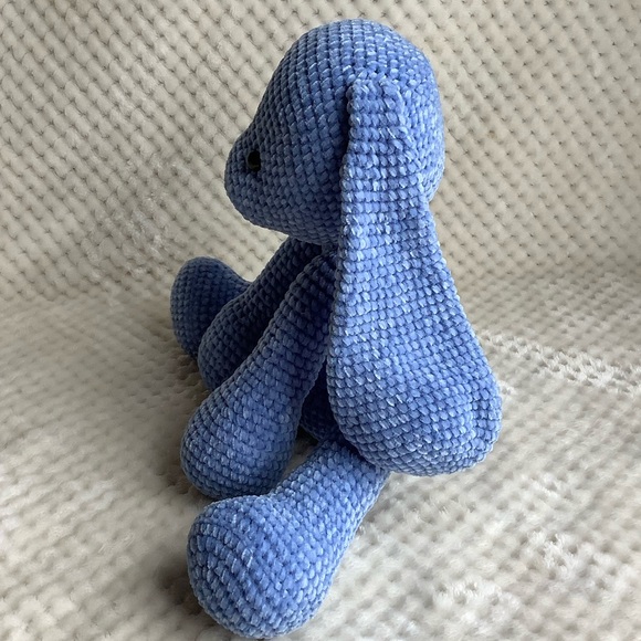 Cute Knitted Crocheted Plush Blue Bunny Rabbit Stuffed Animal Handmade Toy - Picture 5 of 10